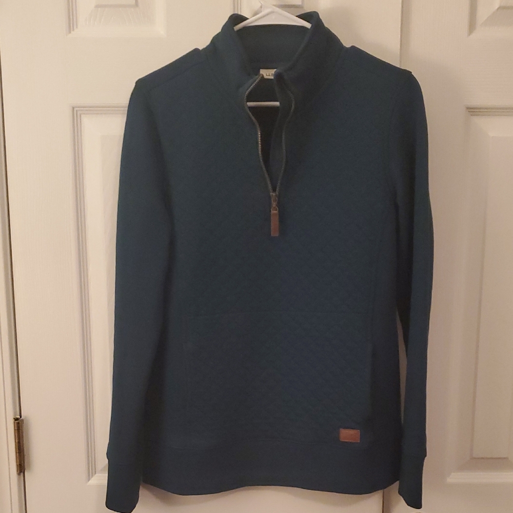 NWOT Dark Teal Quilted Quarter Zip  LLBean